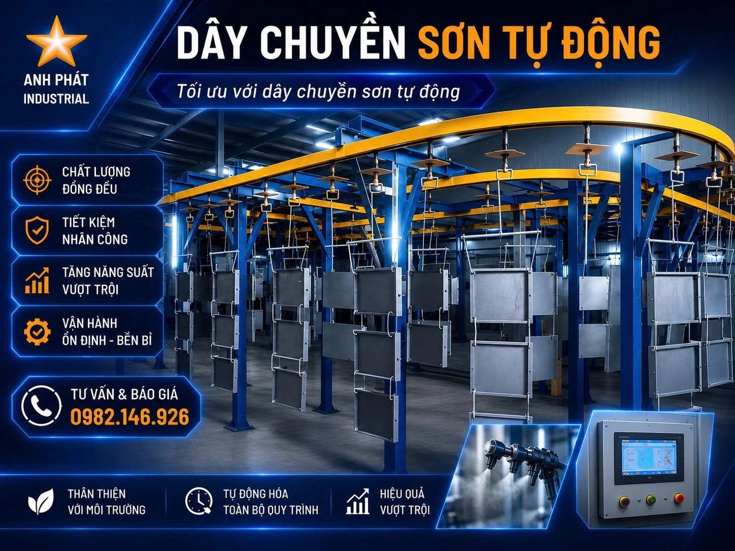 Anh Phát Group cung cấp đa dạng các loại dây chuyền sơn tĩnh điện tự động
