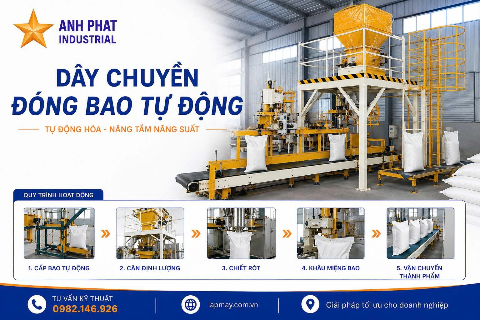 dây chuyền khẩu bao đóng bao tự động tại Anh Phát Group