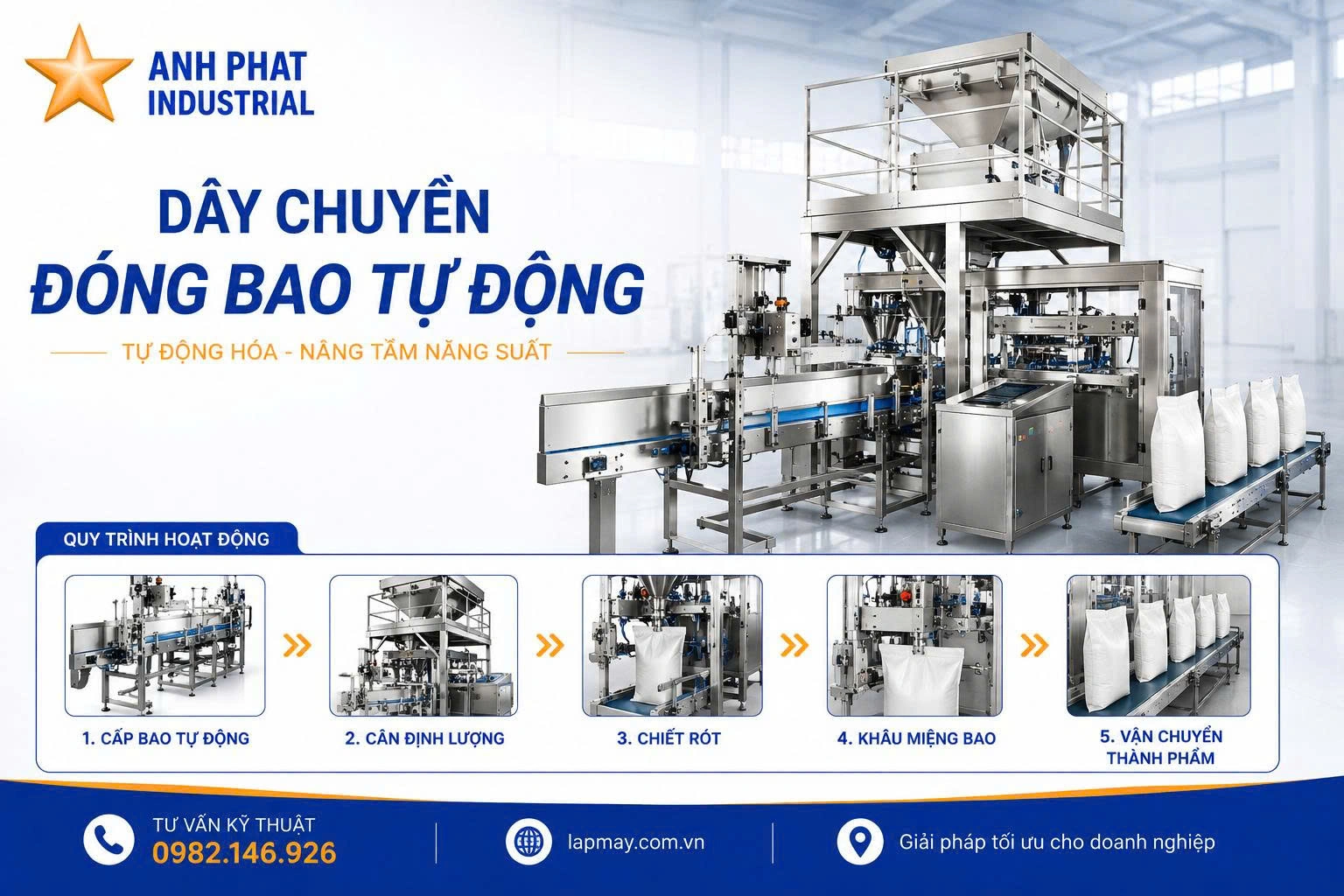 dây chuyền khẩu bao đóng bao tự động tại Anh Phát Group